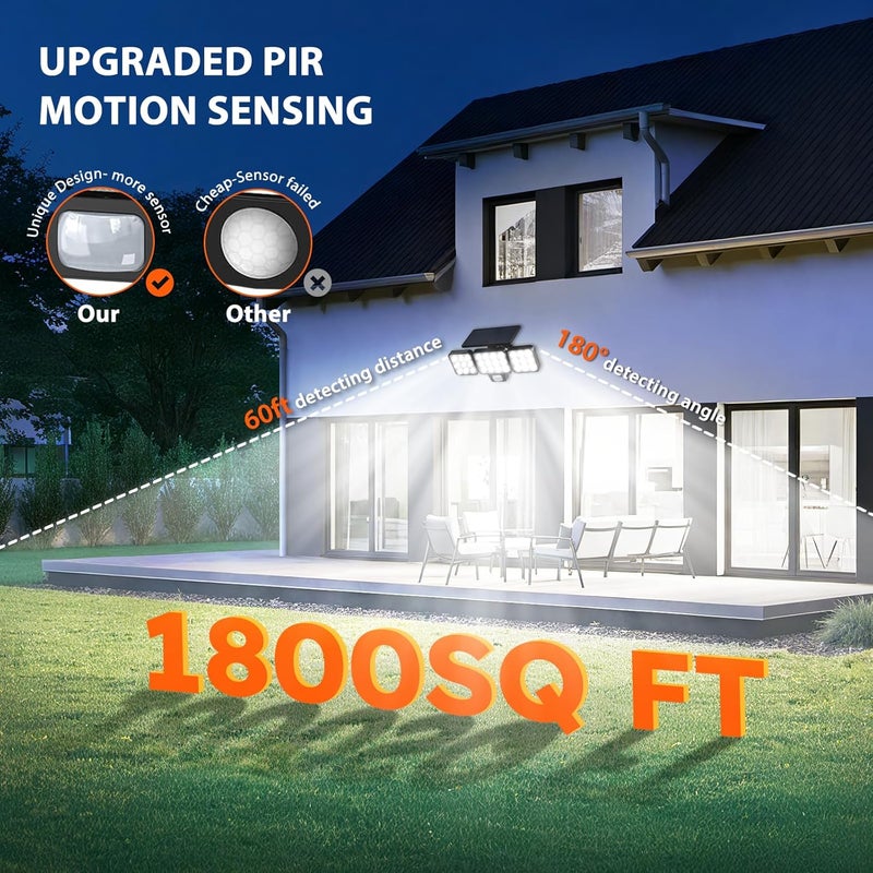 WdtPro Solar Lights Outdoor Flood Light 3 Pack, 3500LM Bright Motion Sensor Outdoor Lights, 3 Heads & Upgrade Glass Panel, LED Solar Powered Security Light Spotlights Waterproof for Outside Yard - Image 4